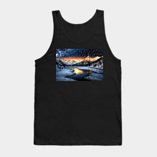 Frozen River in the Mountains Under a Starry Sky - Landscape Tank Top